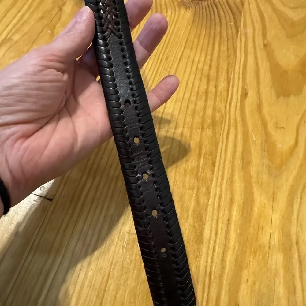 Brighton Belt Leather Braided Brown Woven Silvertone Buckle Sz 34 Women’s M20385